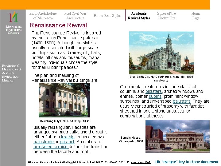 Early Architecture of Minnesota Post Civil War Architecture Bric-a-Brac Styles Academic Revival Styles of Early Architecture of Minnesota Post Civil War Architecture Bric-a-Brac Styles Academic Revival Styles of