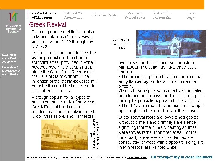 Early Architecture of Minnesota Post Civil War Architecture Bric-a-Brac Styles Academic Revival Styles of Early Architecture of Minnesota Post Civil War Architecture Bric-a-Brac Styles Academic Revival Styles of