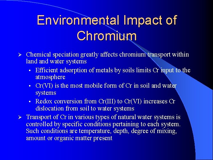 Chromium In The Aquatic Environment Polina Liberman Sarah