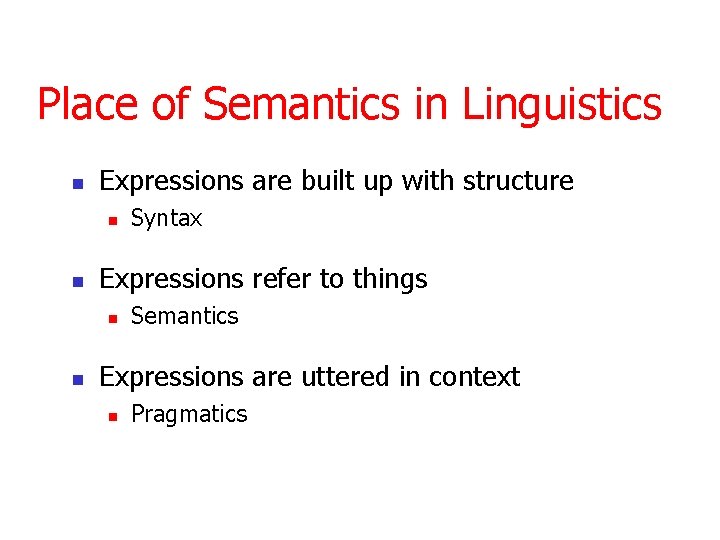 Place of Semantics in Linguistics n Expressions are built up with structure n n