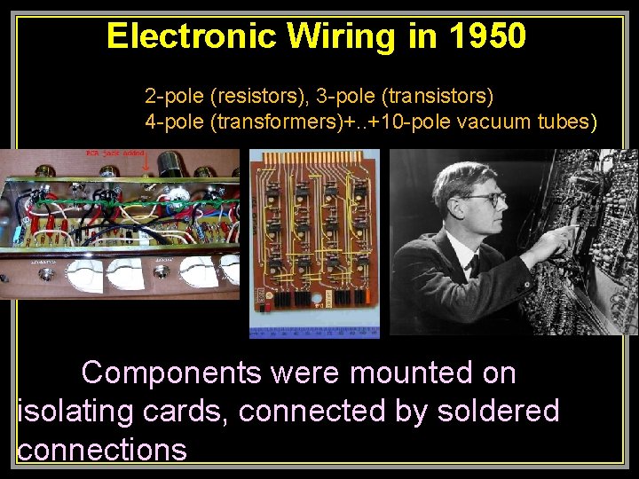 Electronic Wiring in 1950 2 -pole (resistors), 3 -pole (transistors) 4 -pole (transformers)+. .