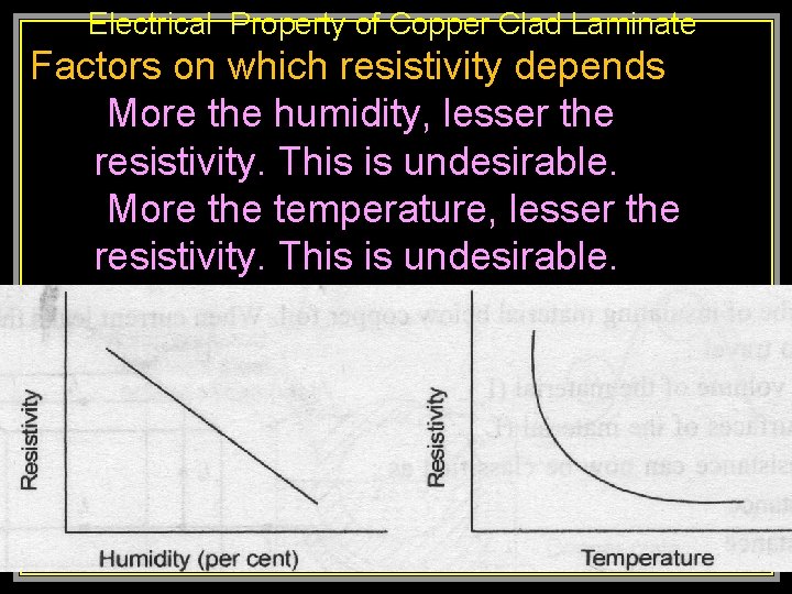 Electrical Property of Copper Clad Laminate Factors on which resistivity depends More the humidity,