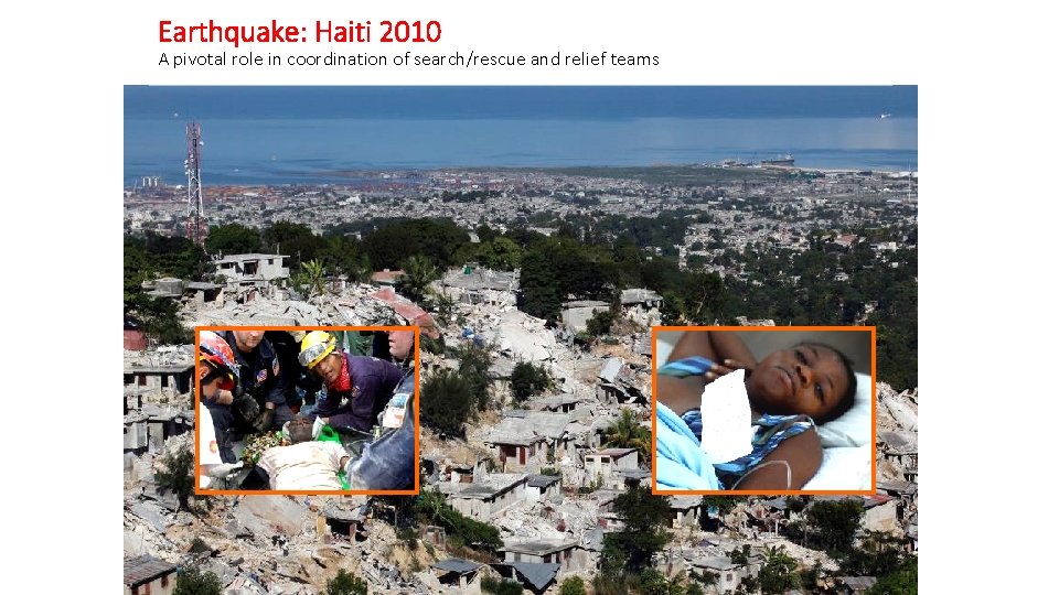 Earthquake: Haiti 2010 A pivotal role in coordination of search/rescue and relief teams 