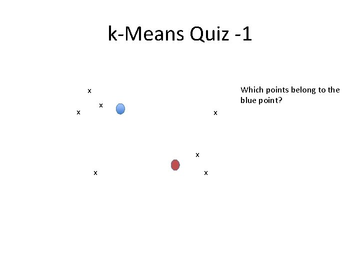 k-Means Quiz -1 Which points belong to the blue point? x x x x k-Means Quiz -1 Which points belong to the blue point? x x x x