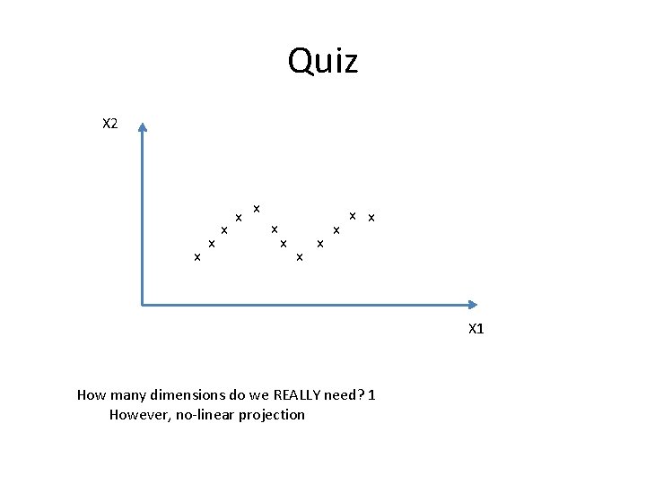 Quiz X 2 x x x X 1 How many dimensions do we REALLY Quiz X 2 x x x X 1 How many dimensions do we REALLY
