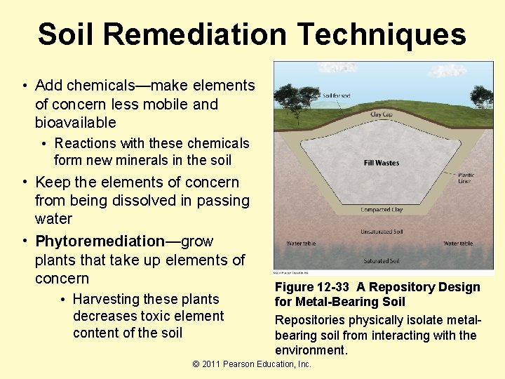 Soil Remediation Techniques • Add chemicals—make elements of concern less mobile and bioavailable •
