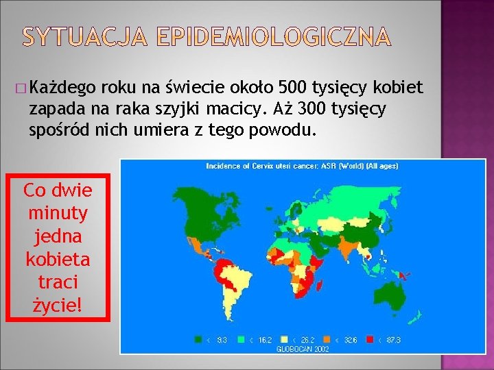 � Każdego roku na świecie około 500 tysięcy kobiet zapada na raka szyjki macicy.