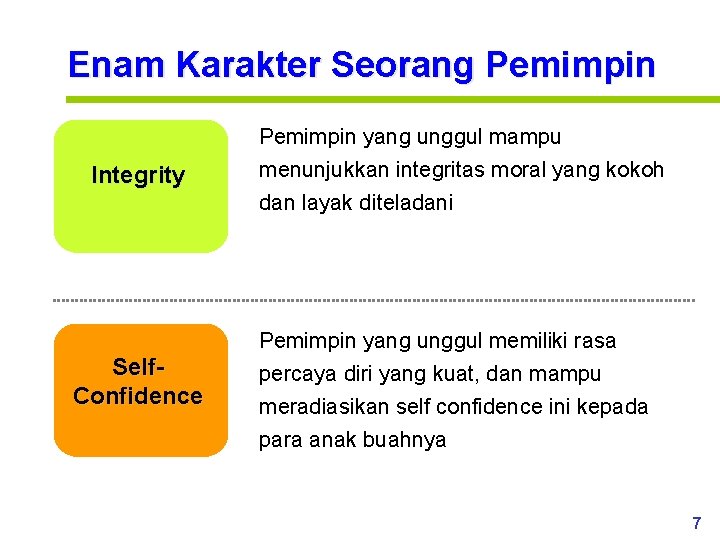Enam Karakter Seorang Pemimpin yang unggul mampu Integrity menunjukkan integritas moral yang kokoh dan