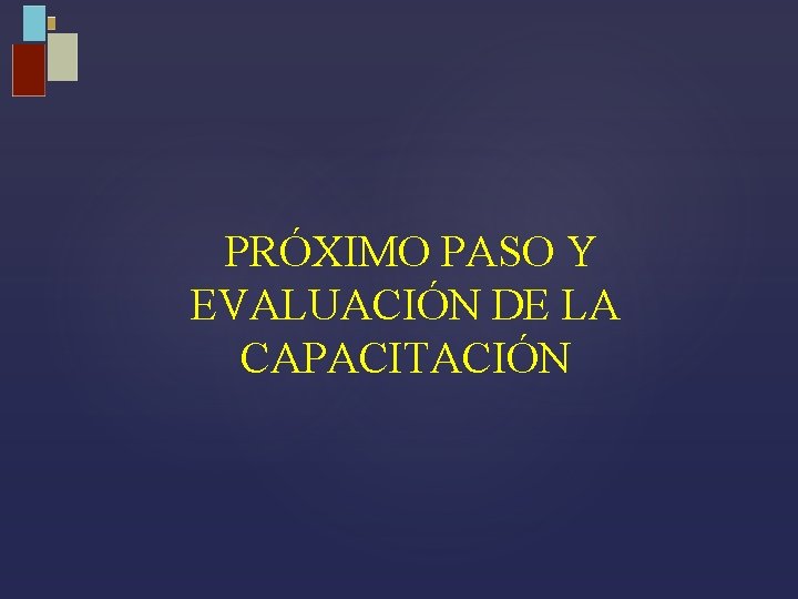 PRÓXIMO PASO Y EVALUACIÓN DE LA CAPACITACIÓN 