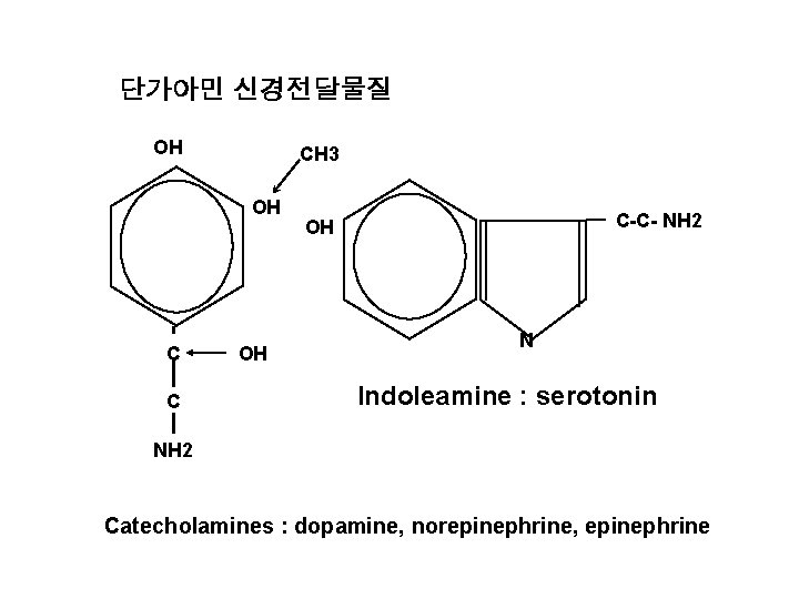 단가아민 신경전달물질 OH CH 3 OH C C OH C-C- NH 2 OH N
