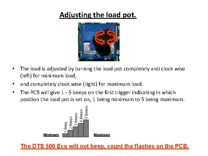 Adjusting the load pot. Minimum 5 Beeps 1 Beep 2 Beeps 3 Beeps 4