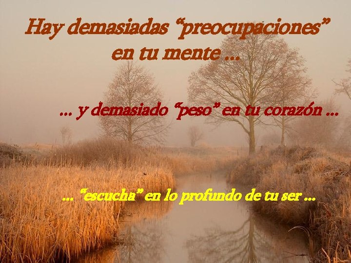 Hay demasiadas “preocupaciones” en tu mente. . . y demasiado “peso” en tu corazón. Hay demasiadas “preocupaciones” en tu mente. . . y demasiado “peso” en tu corazón.