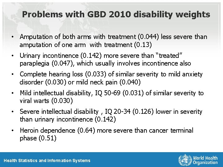 Problems with GBD 2010 disability weights • Amputation of both arms with treatment (0.