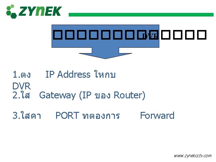 ������� DVR 1. ตง IP Address ใหกบ DVR 2. ใส Gateway (IP ของ Router)