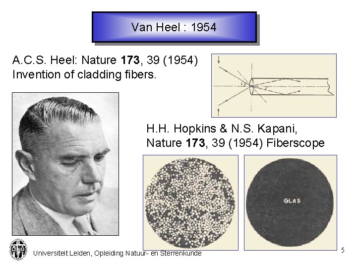 Van Heel : 1954 A. C. S. Heel: Nature 173, 39 (1954) Invention of