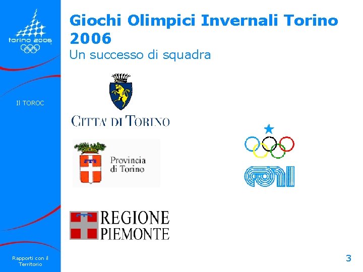 Giochi Olimpici Invernali Torino 2006 Un successo di squadra Il TOROC Rapporti con il Giochi Olimpici Invernali Torino 2006 Un successo di squadra Il TOROC Rapporti con il