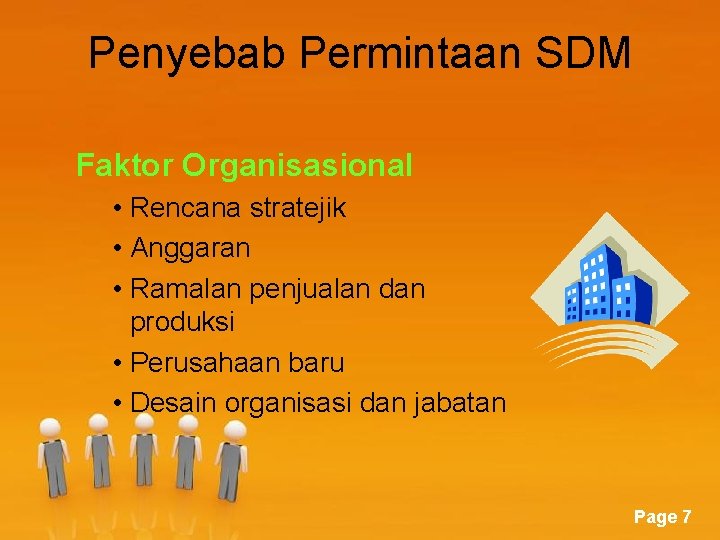 Penyebab Permintaan SDM Faktor Organisasional • Rencana stratejik • Anggaran • Ramalan penjualan dan