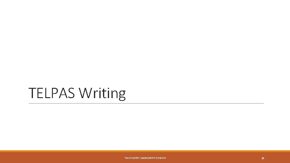 TELPAS Writing TEA STUDENT ASSESSMENT DIVISION 29 