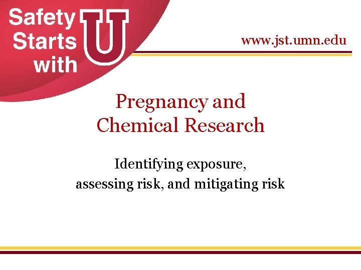 www. jst. umn. edu Pregnancy and Chemical Research Identifying exposure, assessing risk, and mitigating