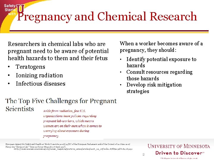 Pregnancy and Chemical Researchers in chemical labs who are pregnant need to be aware