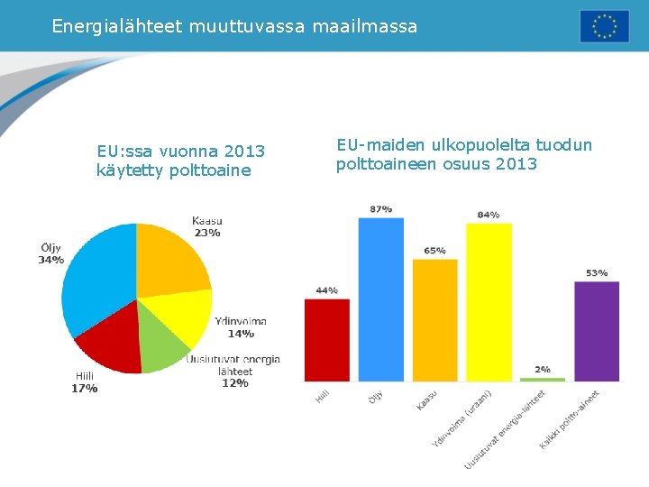 Energialähteet muuttuvassa maailmassa EU: ssa vuonna 2013 käytetty polttoaine EU-maiden ulkopuolelta tuodun polttoaineen osuus