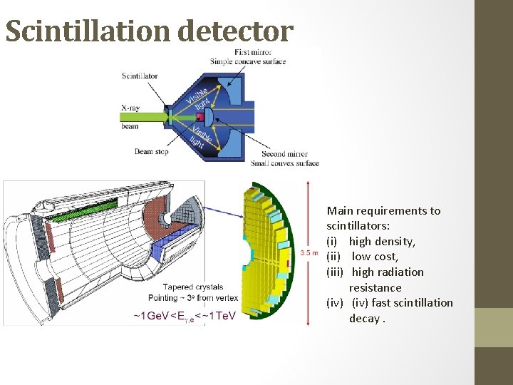 Scintillation detector Main requirements to scintillators: (i) high density, (ii) low cost, (iii) high Scintillation detector Main requirements to scintillators: (i) high density, (ii) low cost, (iii) high