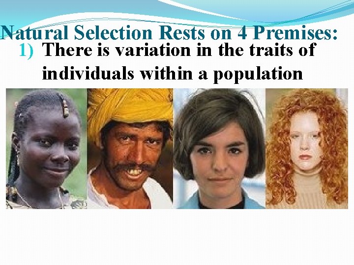 Natural Selection Rests on 4 Premises: 1) There is variation in the traits of