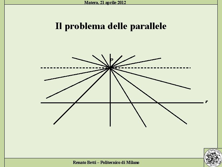 Matera, 21 aprile 2012 Il problema delle parallele P . r Renato Betti –