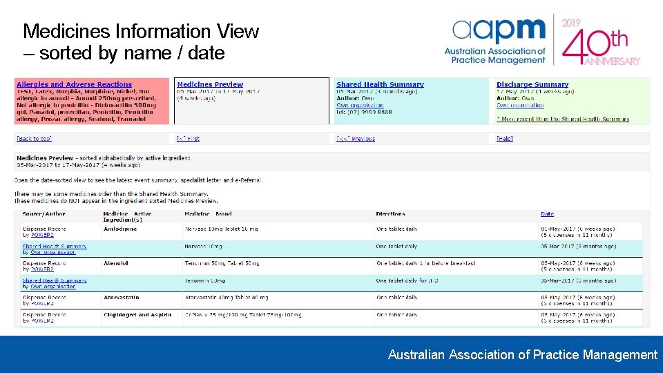 Medicines Information View – sorted by name / date Australian Association of Practice Management Medicines Information View – sorted by name / date Australian Association of Practice Management