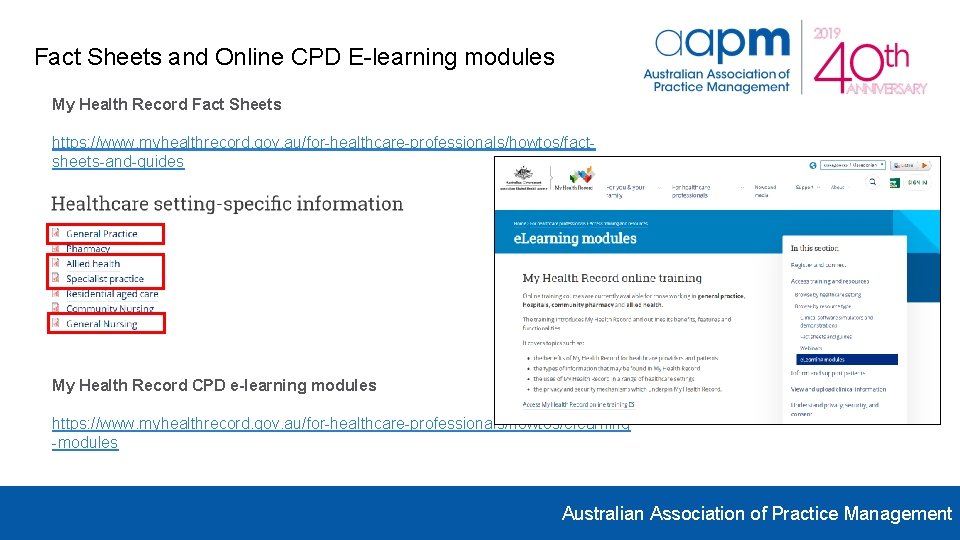 Fact Sheets and Online CPD E-learning modules My Health Record Fact Sheets https: //www. Fact Sheets and Online CPD E-learning modules My Health Record Fact Sheets https: //www.