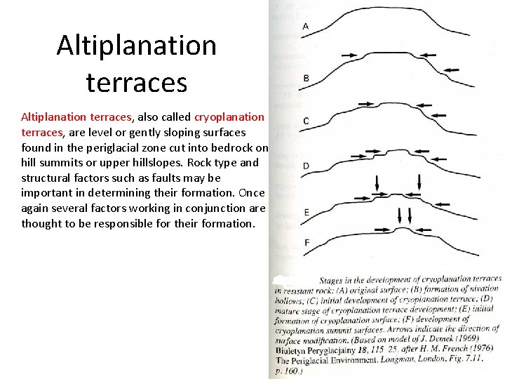 Altiplanation terraces, also called cryoplanation terraces, are level or gently sloping surfaces found in