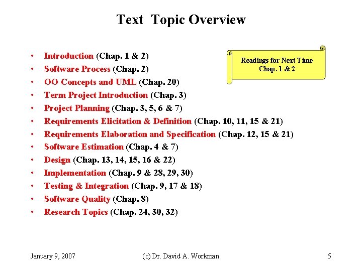 Text Topic Overview • • • • Introduction (Chap. 1 & 2) Readings for