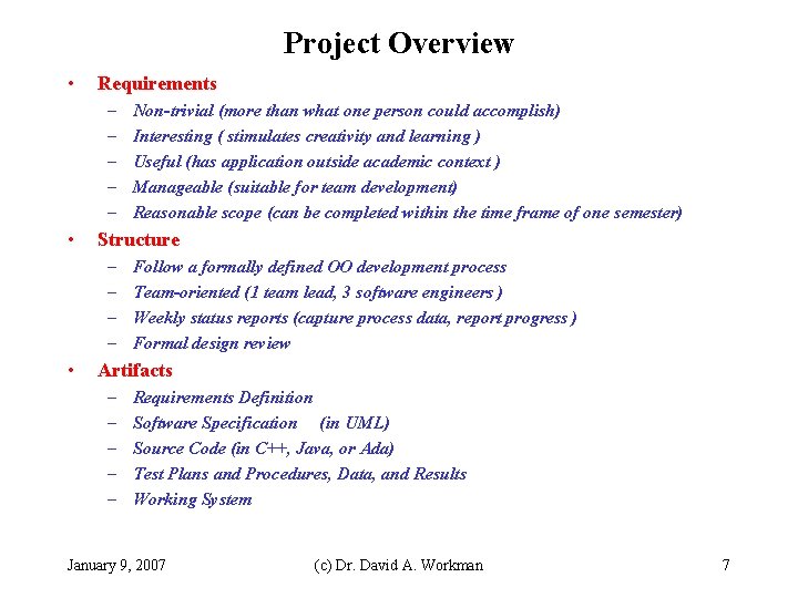 Project Overview • Requirements – – – • Structure – – • Non-trivial (more