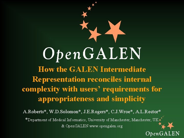 How the GALEN Intermediate Representation reconciles internal complexity with users’ requirements for appropriateness and