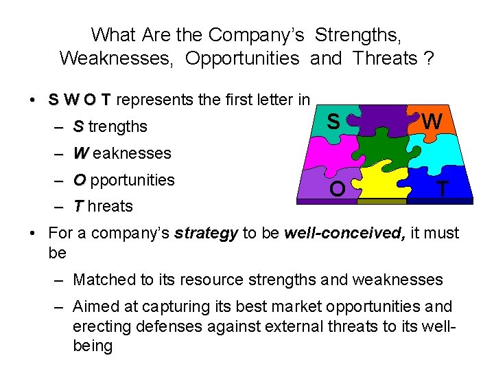 What Are the Company’s Strengths, Weaknesses, Opportunities and Threats ? • S W O What Are the Company’s Strengths, Weaknesses, Opportunities and Threats ? • S W O