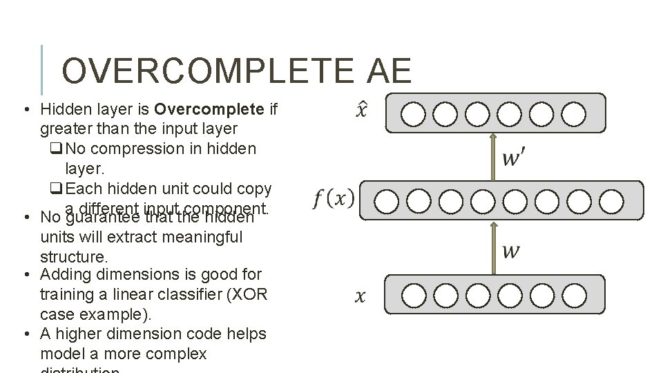 OVERCOMPLETE AE • Hidden layer is Overcomplete if greater than the input layer q.