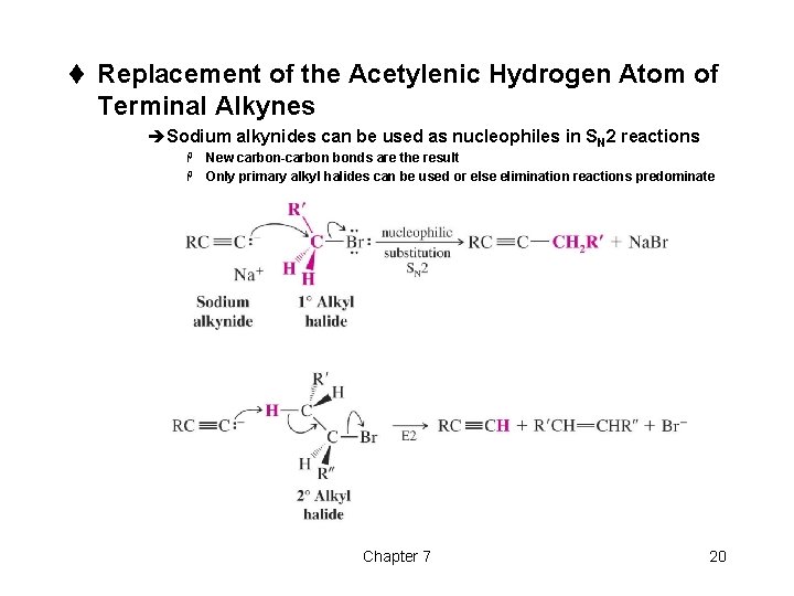 t Replacement of the Acetylenic Hydrogen Atom of Terminal Alkynes èSodium alkynides can be t Replacement of the Acetylenic Hydrogen Atom of Terminal Alkynes èSodium alkynides can be
