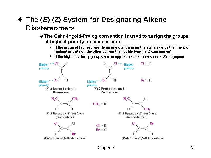 t The (E)-(Z) System for Designating Alkene Diastereomers èThe Cahn-Ingold-Prelog convention is used to t The (E)-(Z) System for Designating Alkene Diastereomers èThe Cahn-Ingold-Prelog convention is used to