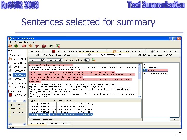 Sentences selected for summary 118 