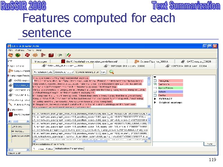 Features computed for each sentence 119 