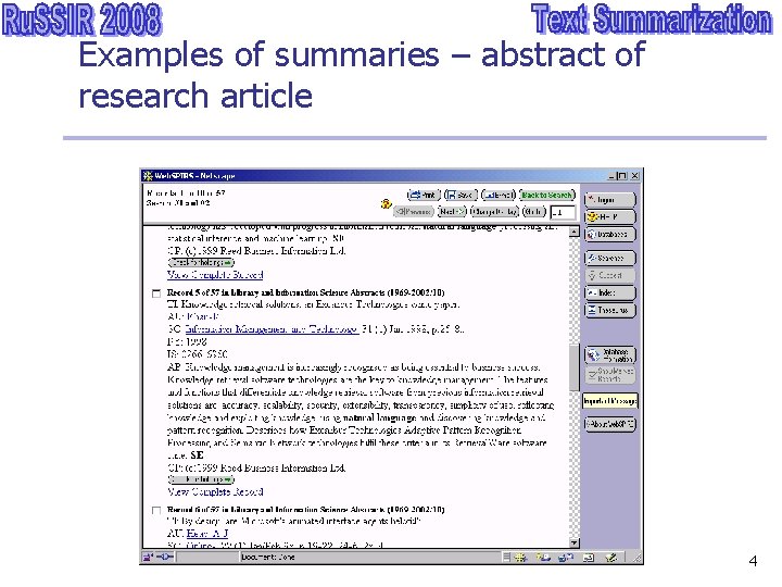 Examples of summaries – abstract of research article 4 