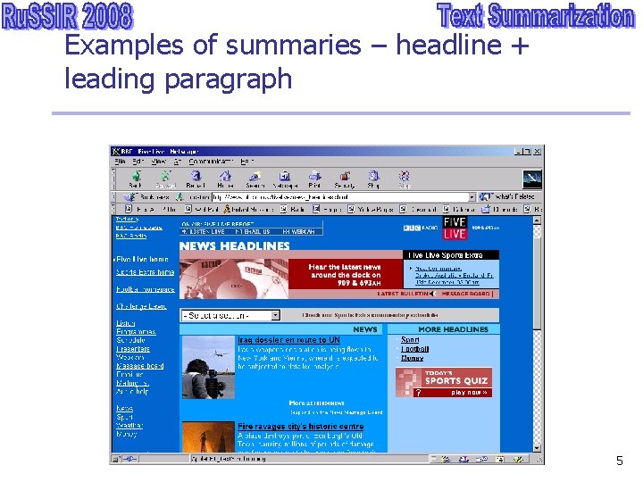 Examples of summaries – headline + leading paragraph 5 