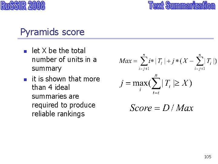 Pyramids score n n let X be the total number of units in a