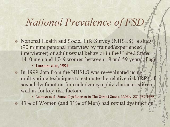 National Prevalence of FSD v National Health and Social Life Survey (NHSLS): a study