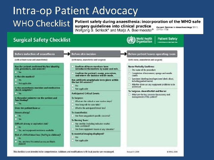 Intra-op Patient Advocacy WHO Checklist 