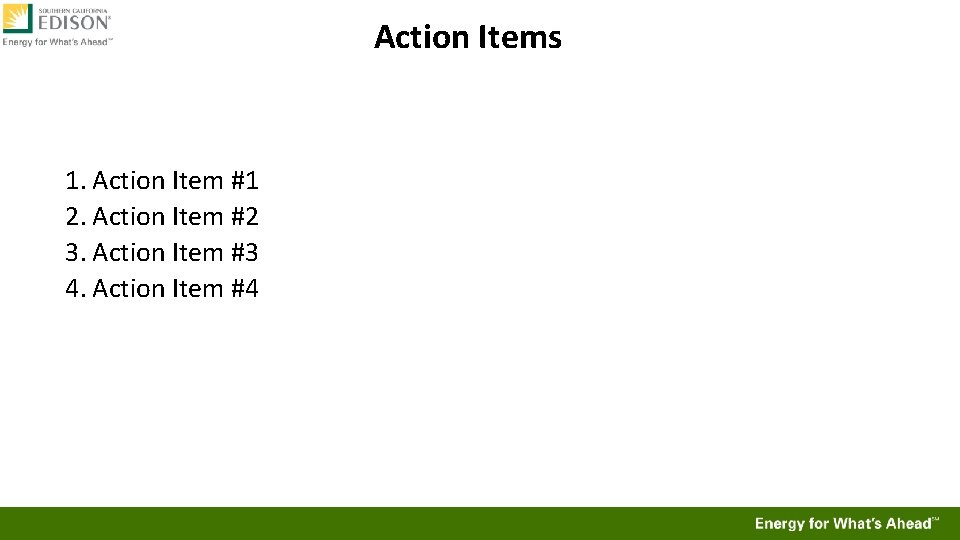 Action Items 1. Action Item #1 2. Action Item #2 3. Action Item #3