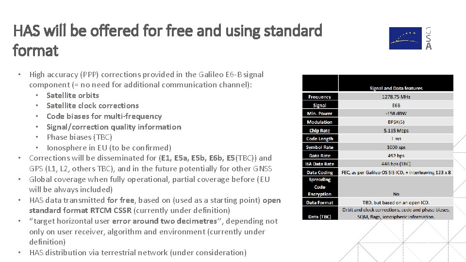 HAS will be offered for free and using standard format • High accuracy (PPP) HAS will be offered for free and using standard format • High accuracy (PPP)