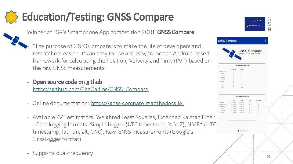 3 Education/Testing: GNSS Compare Winner of ESA`s Smartphone App competition 2018: GNSS Compare - 3 Education/Testing: GNSS Compare Winner of ESA`s Smartphone App competition 2018: GNSS Compare -