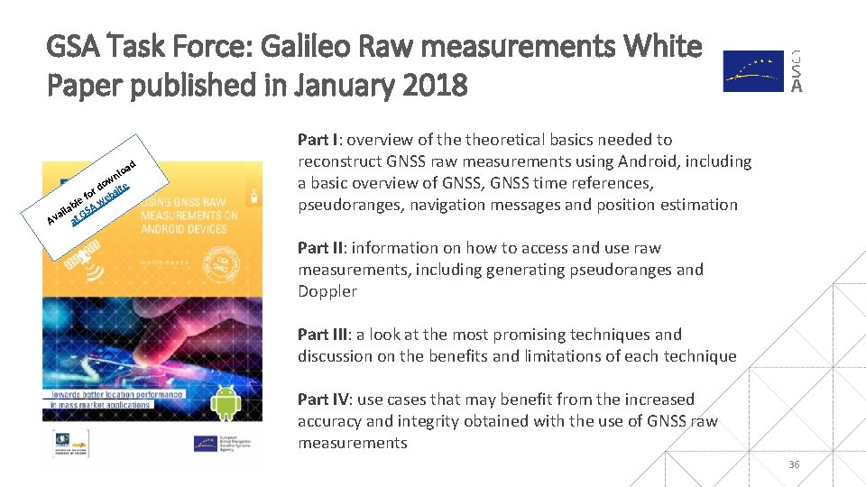 GSA Task Force: Galileo Raw measurements White Paper published in January 2018 d loa GSA Task Force: Galileo Raw measurements White Paper published in January 2018 d loa