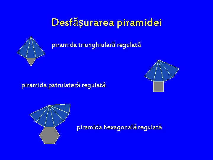 Desfăşurarea piramidei piramida triunghiulară regulată piramida patrulateră regulată piramida hexagonală regulată 